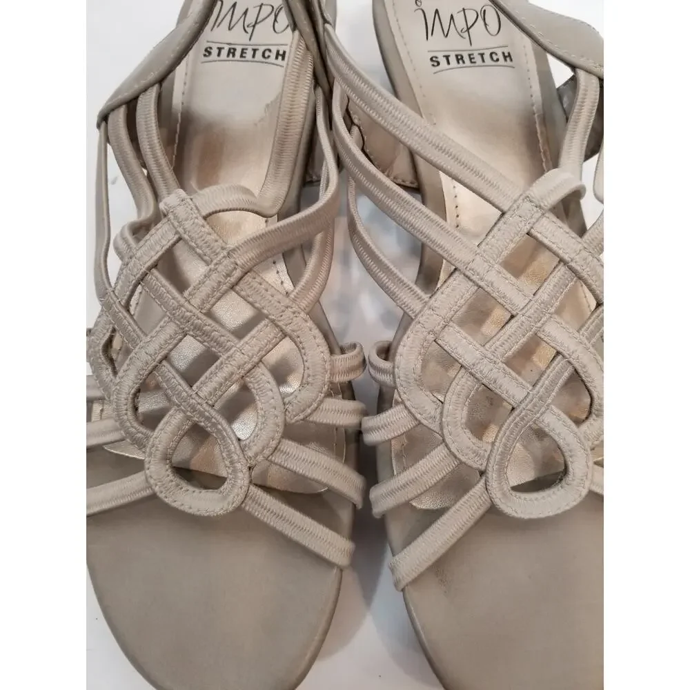 Impo Stretch Reaction Taupe Gray Low Wedge Heel Slingback Elastic Sandals 7.5